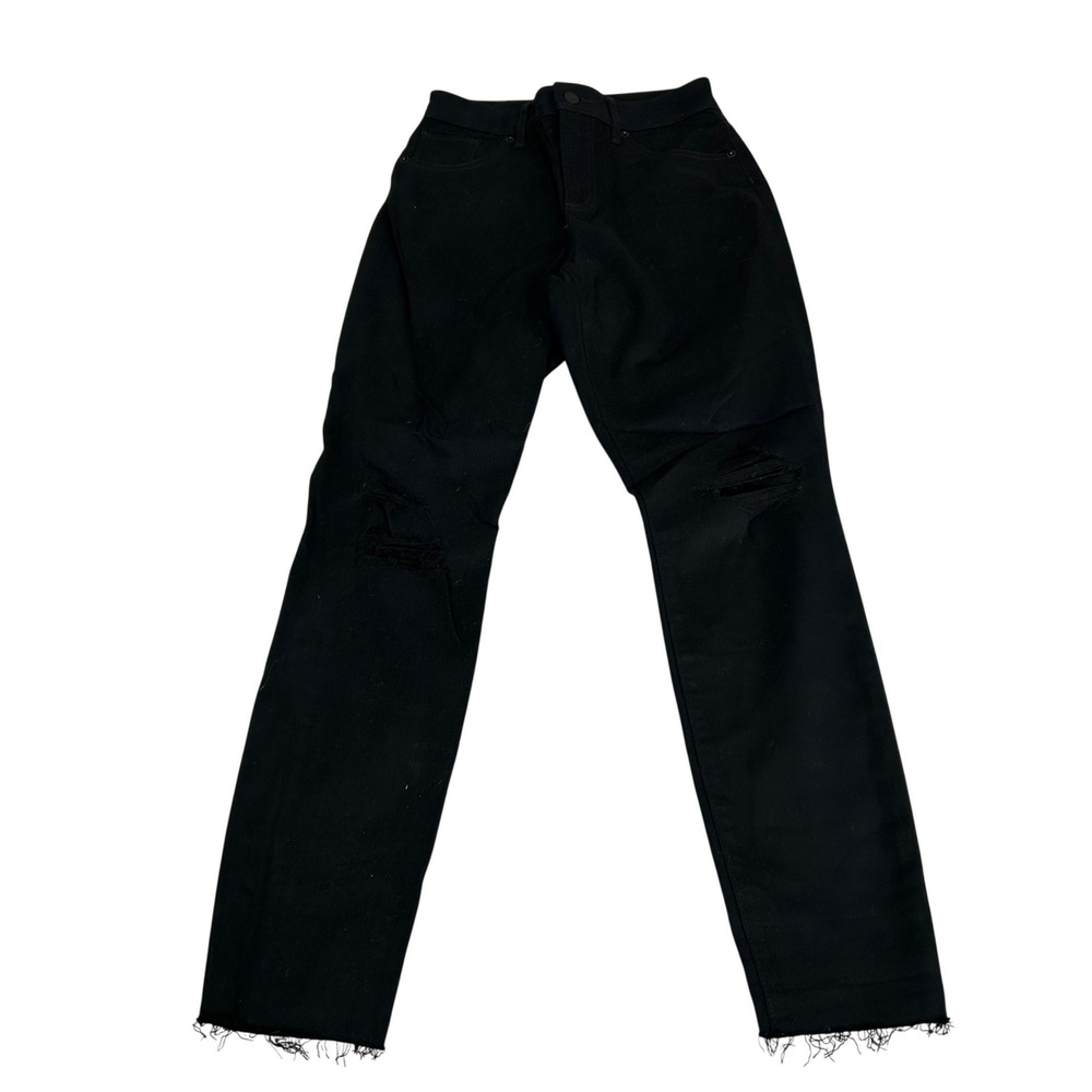 Express Curvy Skinny High Rise Jeans Black Distressed Raw Hem Size 2R
